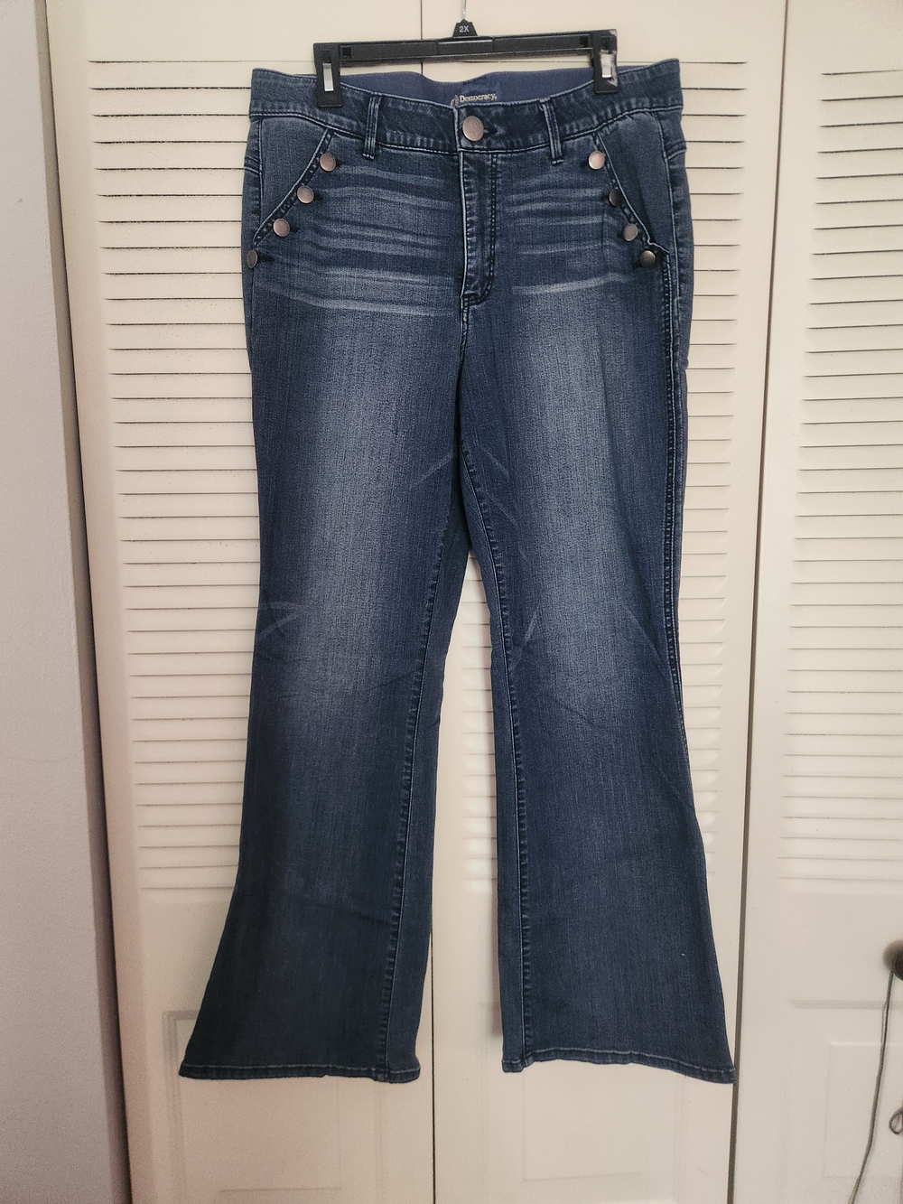 Democracy Dark Blue Flare Jeans with Button Detail